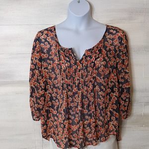 Torrid Orange Blue White Loose Fit Flowy Cropped Blouse Size 0 (Women's Size 12)